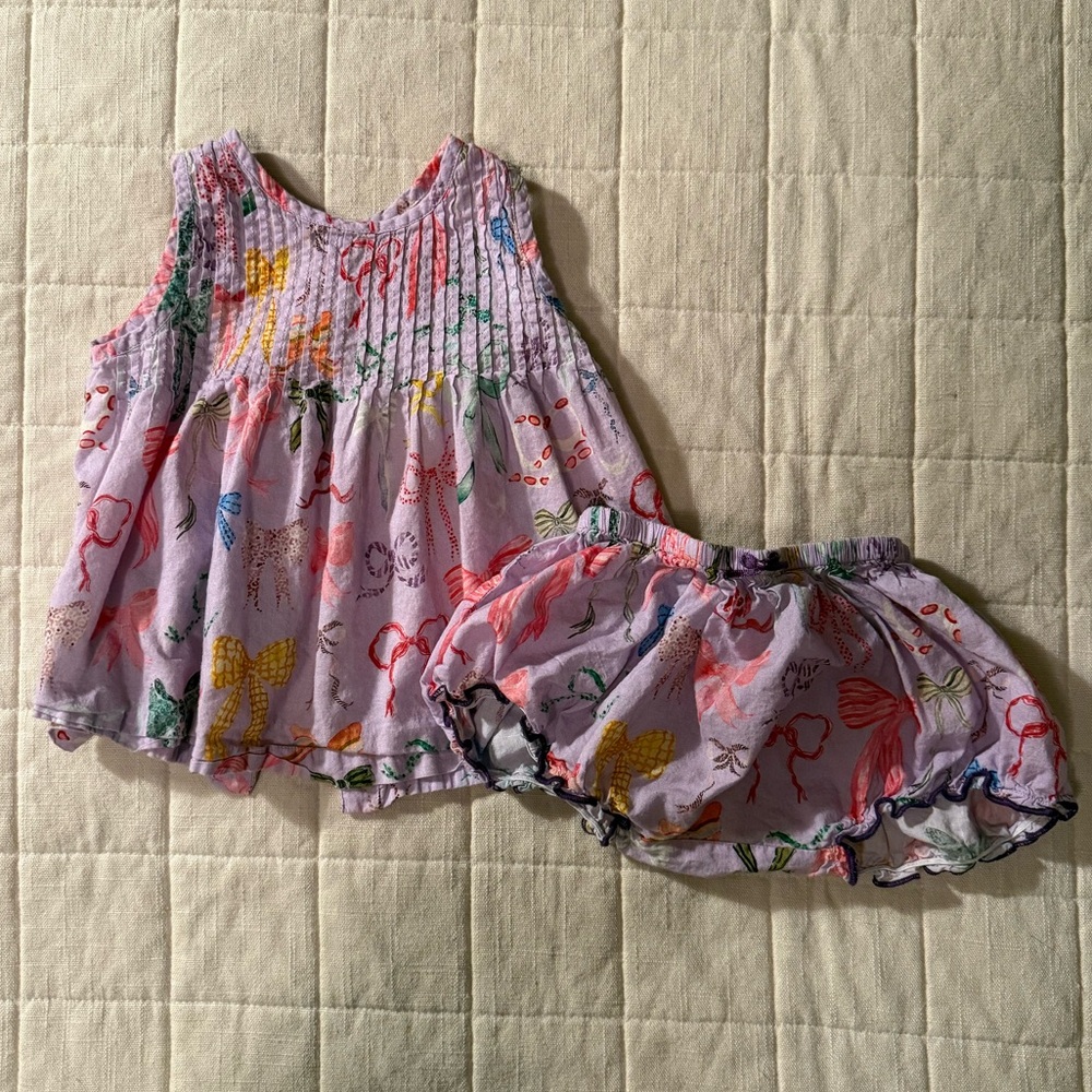 Pink Chicken NYC Jaipur 2-Piece Lavender Bows Set • Size 18-24 Months